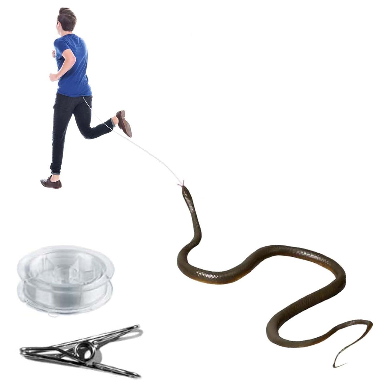 47" Lifelike Realistic Fake Snake Toys, AWAVM Snake Prank with String & Clip, Snake is Following u for Prank Props Trick Snake as April Fool's Day Halloween Scary Gag Gift Party Decoration