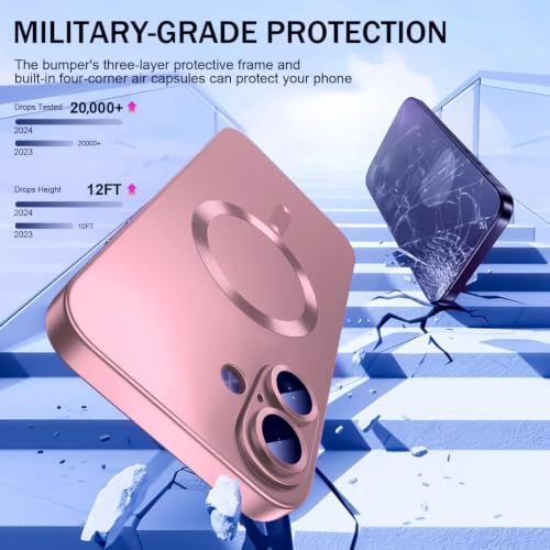 Image of DIZORO Magnetic Case for iPhone 16 Plus Case [Compatible with MagSafe][Built-in Camera Lens Protector] Slim Soft Silicone Bumper Shockproof Metallic Luster Back Cover Phone Case (Pink)