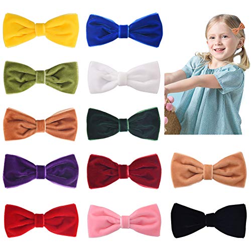 DEEKA 12 Pcs Velvet Hair Bows Solid Color 3