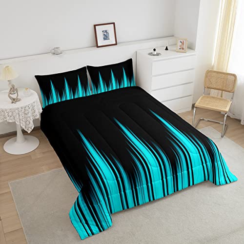 Image of Feelyou Turquoise Teal Blue and Dark Comforter Set Vintage Ombre Comforter Gradient Dark Simple Style Bedding Set Breathable Duvet Set Room Decor Quilt Set Full Size