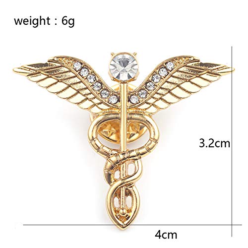 Medical Symbol Caduceus Stethoscope RN Nursing Badge Brooches Lapel Pin for Registered Nurse Doctor Rod Of Asclepius Emergency Brooch Jewelry (Angel Wing-Gold)