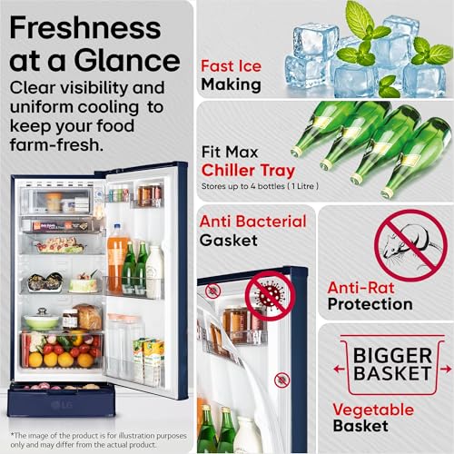 Image of LG 185 L, 2 Star, Direct Cool Single Door Refrigerator (GLD1925XOBK, Blue Klase, Base stand with Drawer, Fit Max Chiller Tray, Works Without Stabilizer, 2026 Model)