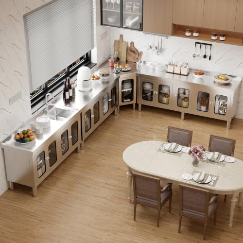 Image of Stainless Steel Corner Cabinet Prep Table with 304 Stainless Steel Worktop