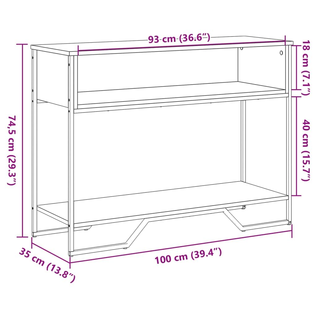 Mesa consola Sonoma gris 100 x 35 x 74,5 cm – Mesa auxiliar de madera con asas de metal y espacio de almacenamiento, mesa clásica para salón y pasillo