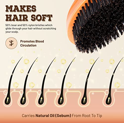 Styleomize Soft Curved Wave Brush For Men 360 Degree - Premium Quality Hemu Wood Wave Brush With Firm Boar Bristles - Brown Hair Brush For Men Waves That Keeps Your Scalp Safe From Bruising (Soft) #TOP3