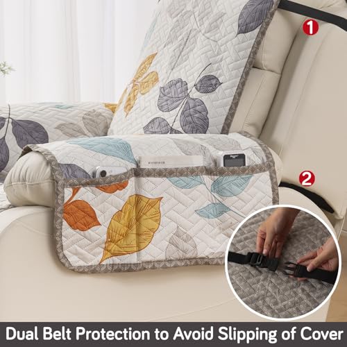 Image of HOKIPO Quilted Recliner Mat 1 Seater, with Side Pockets, Multicolor Leaves