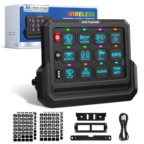 MICTUNING 12 Gang Wireless Switch Panel Suitable for P1S-W, 328FT 433MHz Remote Range Up to 4-Panel Sync, Plug and Play, Multifunction Toggle Momentary Strobe Pulsed for Car(Panel Only)