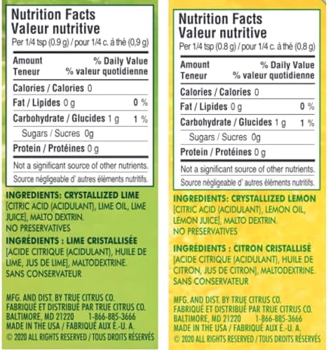 True Lemon + True Lime Shaker Seasoning Variety Pack, 1 Lemon + 1 Lime, Unsweetened, Zero Calories, No Sodium, for Cooking, Baking & Seasoning