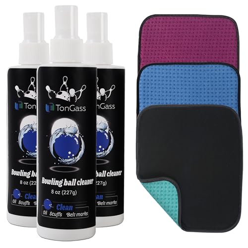 TonGass (3+3 Pack Bowling Ball Cleaner Spray Kit with Bowling Towel (Multicolor), Portable Bowlings Cleaner Set Accessories, Oil Scuff Mark Cleaners, Restores Tack and Prolongs Lifespan of Balls by TonGass - Used condition - CA$35.99