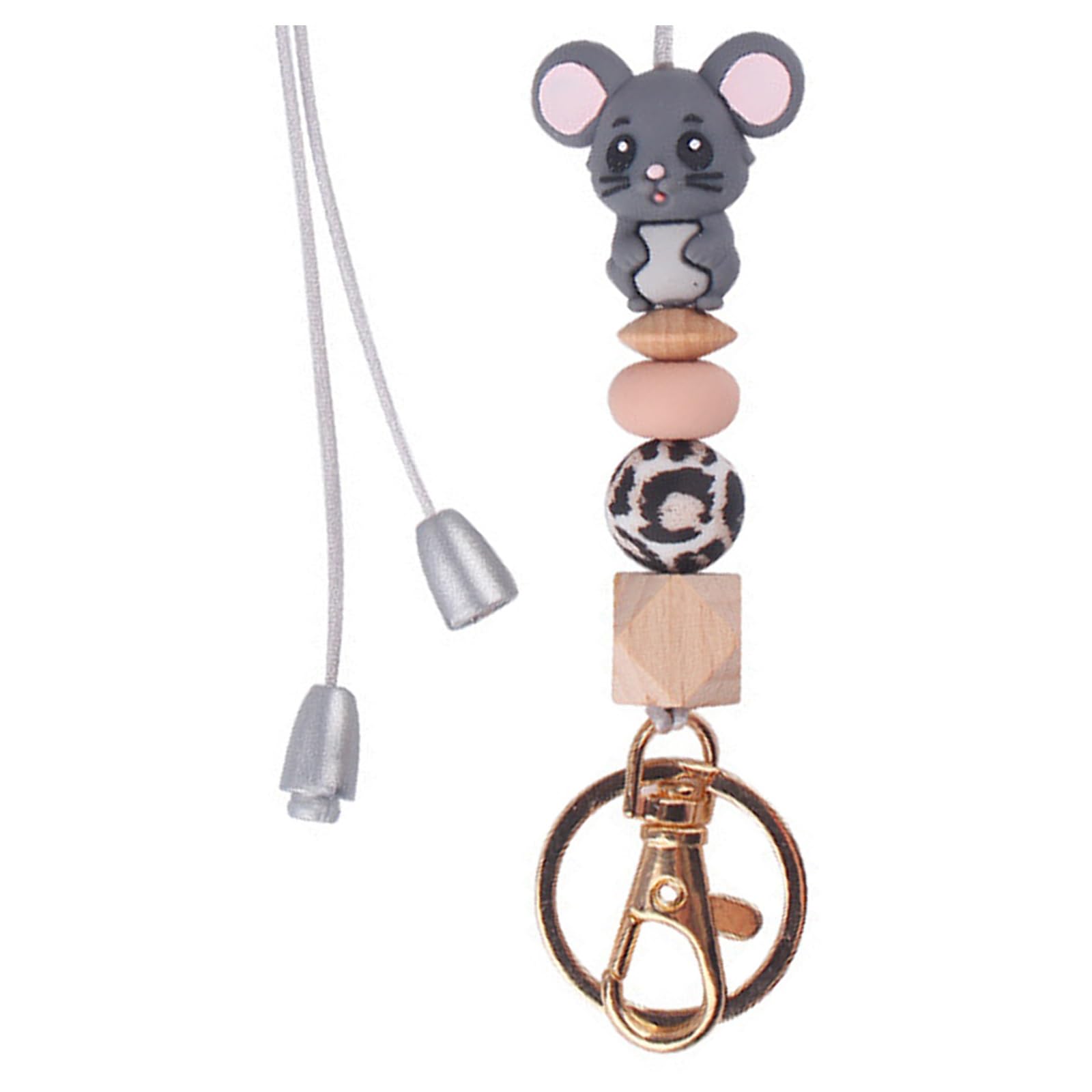 Phamines Lanyards for ID Badges and Keys Holder,Cute Mouse Silicone Beads Keychain Lanyard for Women,Lanyard for Teacher, Dark Grey, One size