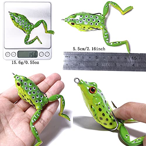Topwater Frog Lures Soft Frog Swimbaits With Weedless Fishing Lures Topwater Fishing Soft Bait Kit For Bass Trout Snakehead Musky Salmon,Freshwater Saltwater Fishing (A:2.16In/0.55Oz/5Pcs) #TOP4