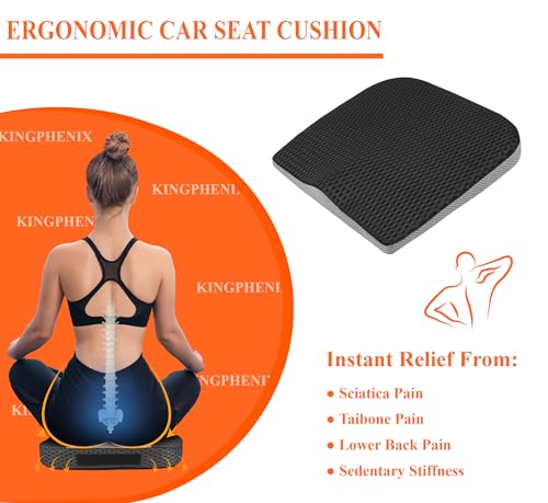 Image of kingphenix Premium Car Seat Cushion, Memory Foam Driver Seat Cushion to Improve Driving View- Coccyx & Lower Back Pain Relief - Seat Cushion for Car, Truck, Office Chair (4D Mesh Classic Black)