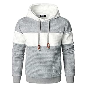 HOOD CREW Men’s Sweatshirts Long Sleeve Pullover Patchwork Plaid Jacquard Hoodie Casual Drawstring Hoody Top