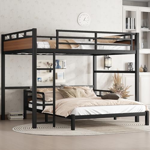 Bellemave Queen Over Queen Bunk Bed with Headboard and Full Length Guardrail Separable Bunk Bed Queen Size Heavy Duty Bunk Beds Can Turns Into Loft Bed and Platform Bed Walnut