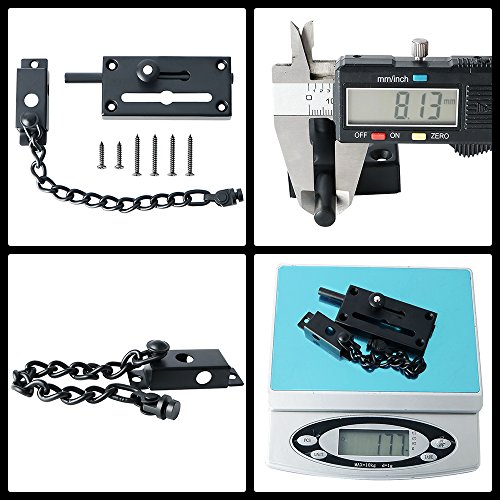 Alise Sus304 Stainless Steel Slide Bolt Latch Gate Latches Heavy Duty Safety Door Lock With Anti-Theft Chain And Spring Lock,Matte Black #TOP3