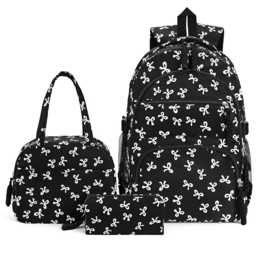 jingyuKJ Coquette Bow Backpack - Cute Kawaii Backpack Set Aesthetic Daypack Bow Rucksack (A03 Bow Black)