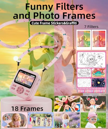 Image of Kids Camera Instant Print for Boys and Girls, 48MP HD Cameras w /1080P Video, Print Paper, 32GB Card, Brush, Christmas Birthday Gifts Toys for Toddler and Teenagers Age 3-16 Years Old (Pink)