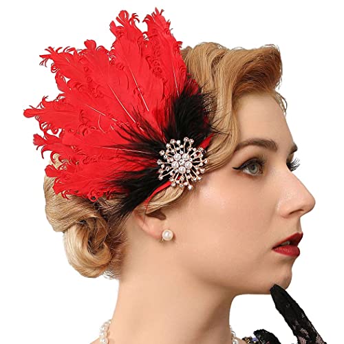 Genbree 1920S Flapper Headpiece Feather Hair Clip Crystal Gatsby Headband Prom Party Head Accessories For Women And Girls #TOP4