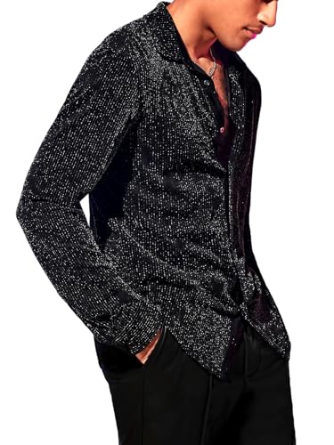 Verdusa Men's Glitter Shirts Long Sleeve Collar Button Down Party Shirt Top4