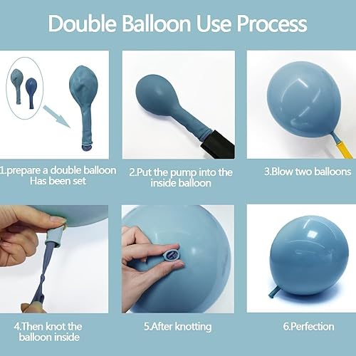 Miniatura 4 de Guirnalda de globos azul polvoriento, doble relleno, color azul pastel, blanco, arena, perla, kit de arco de globos para baby shower, cumpleaños,