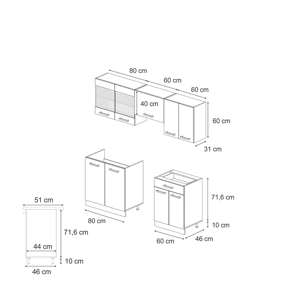 Vicco Cuisine R-Line, Noir Brillant/Blanc, 200cm