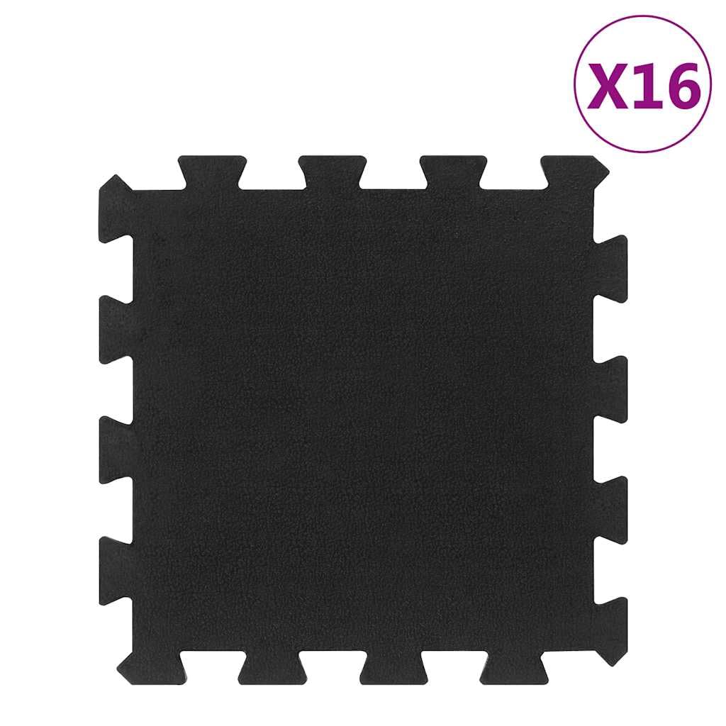 Gummimatten 16er Set Bodenfliesen 30x30 cm, 16 mm Dicke, Stoßdämpfende Fitnessmatten, Rutschfeste Gummifliesen für Fitnessraum, Garage und Werkstatt, Schwarz