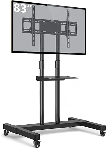 Soporte de TV móvil para carrito de TV con ruedas con bloqueo estante ajustable de altura para TV de 32 a 80 pulgadas pantalla plana o curvo monitor