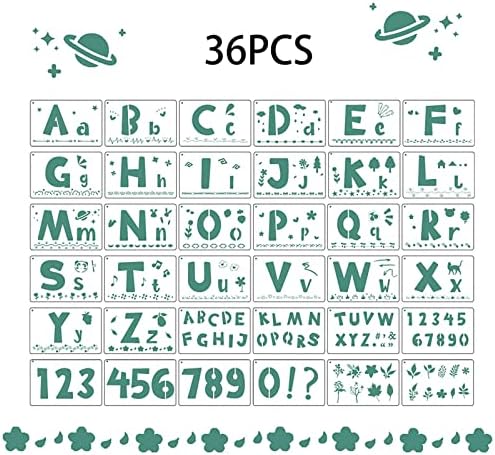 Amazon 36枚 かわいい文字ステンシルセット 子供用 再利用可能なプラスチックアートクラフトテンプレート 数字とサイン付き アルファベットステンシル 書道フォント 大文字と小文字 文房具 オフィス用品 文房具 オフィス用品