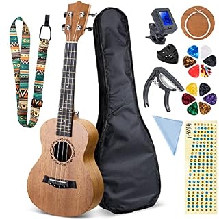 Olycism Ukulélé de Concert Starter Kit 23 Pouces Tilleul Ukulélé pour Débutants et Enfants avec Housse supplémentaire Cordes Accordeur Sangle Médiators Echelle Stickers Polissage Cloth - Les Beatles, Paul McCartney, John Lennon, RIngo Starr, George Harrison