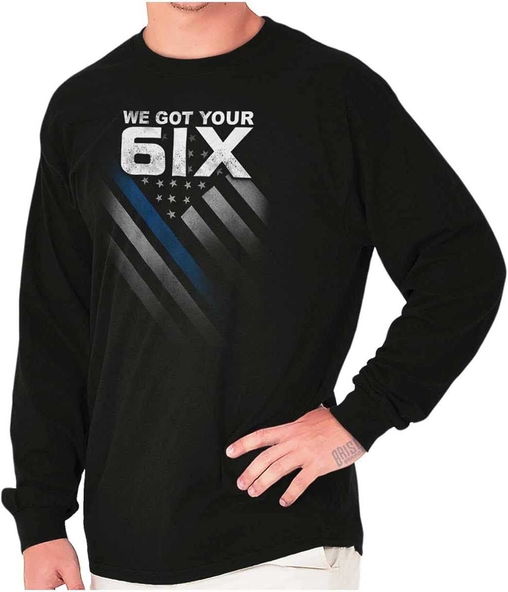 Brisco Brands We Got Your Six Blue Line USA Flag Long Sleeve Tshirt Men Women