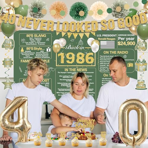 Image of Crenics Green and Gold 1986 40th Birthday Decorations for Men Women