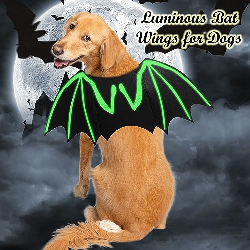 Image of Dog Halloween Costumes, Dog Bat Costume - Cool Luminous Skeleton Bone Bat Wings Pets Cosplay Costumes Dress Up Apparel for Small Medium Large Cats and Dogs, L