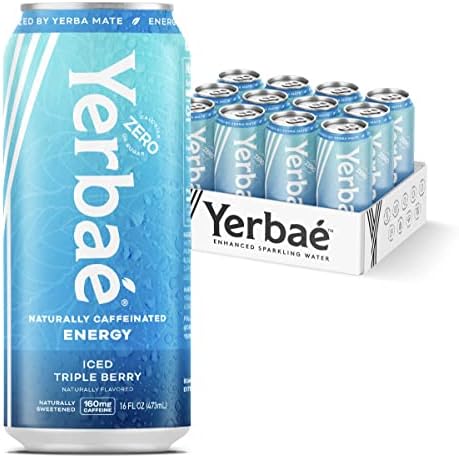Yerbae Energy Beverage - Iced Triple Berry, 0 Sugar, 0 Calories, 0 Carbs, Energized by Yerba Mate, Plant-Based, Healthy Alternative to Sugary Energy Drinks, 16oz cans (12 Pack)