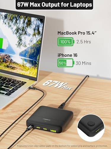 Image of USB C Charging Station 67W, 4-Port Slim USB C Charger Block for iPhone 17 /16 /15, MacBook Air /Pro with 5ft Extension Cord, 3 USBC, 1 USB-A, Fast Charging Desktop Charger for Home Office Travel, Black