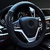 Alusbell Breathable Auto Car Steering Wheel Cover for Men and Women Microfiber Leather 15 Inches Black