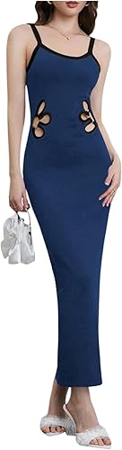 Verdusa Women's Floral Cut Out Bodycon Maxi Dress Split Backless Sleeveless Cami