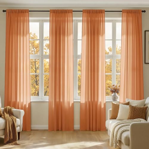 MIULEE Fall Orange Sheer Curtains 90 Inches Long 4 Panels 42 x 90 Inches