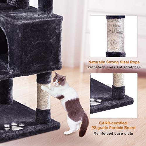 Mq Cat Tree Cat Tower Indoor, 49 Inch Multi Level Cat Scratching Post With Condos, Hammock & Plush Perches For Kittens, Large Cats, Smoky Gray #TOP5