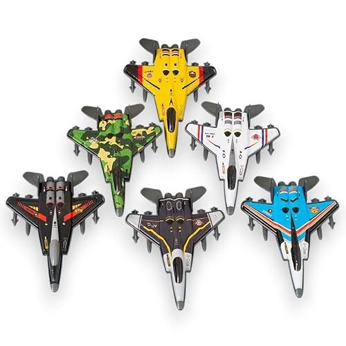 Amitasha 6 Diecast Fighter Jets Pull Back Airplane Military Plane Toys Army Air Force Party Favors Kids Playset and Durable Die-cast Metal Miniature Aircraft Models, Assorted