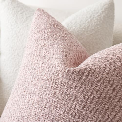 Image of Foindtower Set of 2, Decorative Textured Boucle Throw Pillow Covers Accent Solid Pillow Cases Neutral Soft Cozy Couch Cushion Case for Chair Sofa Bedroom Living Room Home Decor 24x24 Inch Sakura Pink