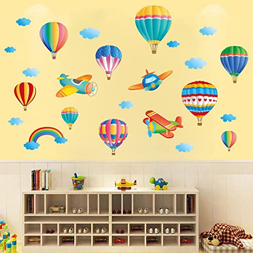 Colorful Rainbow Kids Room Wall Decals Cute Airplane Balloon Animal Wall Stickers Nursery Classroom Wall Decal Children Nursery Playroom Baby Room Decor Fantastic Wall Decal #TOP4