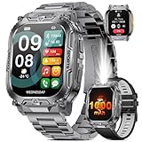 Smartwatch Herren Militär mit 1000mAh Akku/Telefonfunktion, 2.01' HD-Großes Display Fitnessuhr mit Herzfrequenz/Schlafmonitor/200+ Sportmodi, IP68 Wasserdicht Sportuhr für Android iOS, 2 Armbänders