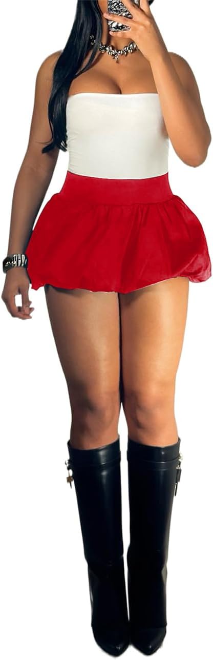 Women Y2K Bubble Mini Skirt, Elastic Waist Puffy Balloon Short Skirts