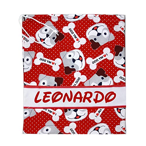 Asilo personalizado con nombre bolsita 31 x 36 cm con banda personalizados de algodón 100 % Made in Italy - entrega de tela (Rufy rojo) Cover