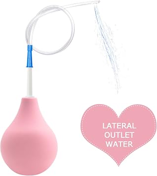 MIVAIUN 225 ML Bulb Douche Set for Men & Women, 2 Reusable Slim Nozzles, 1 Long Tube Hose Nozzle & 1 Storage Bag, Silicone Douche Bulb Cleaning Kit (Pink)