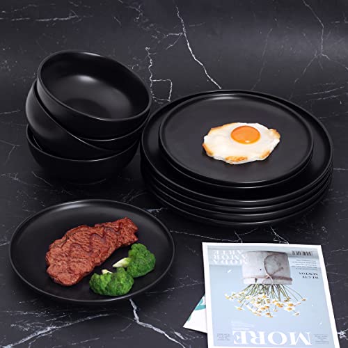 Mioseeya Dawn Dinnerware Set, 16 Piece Dinnerware Set, 4 Piece Plates And Bowl Set, Black Matte #TOP7
