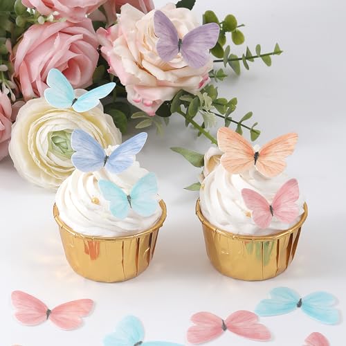 58Pcs Edible Butterflies Cake Toppers Wafer Paper Butterfly for Cake Cupcake Decorations Colorful Small Pastel Cupcake Topper for Wedding Birthday Baby Shower Cake Decoratings(Mix Color & Size) — view 3
