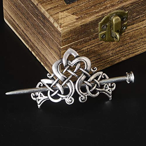 Viking Celtic Crown Hairpins Clip- Viking Hair Accessories Celtic Knot Hair Barrettes Antique Silver Hair Sticks Irish Hair Decor For Long Hair Jewelry Braids Hair Clip With Stick (Id-C) #TOP2