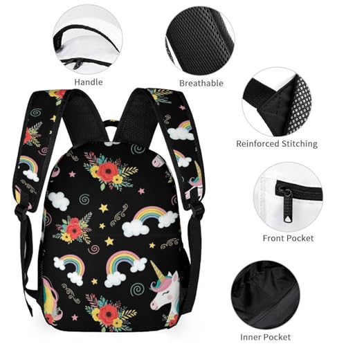 Bookbag Set Daypack with Lunch Box Makeup Bags Shoulder Bags with Lunch Bag Cosmetic Bag Cute Unicorns (28) Backpack Set3