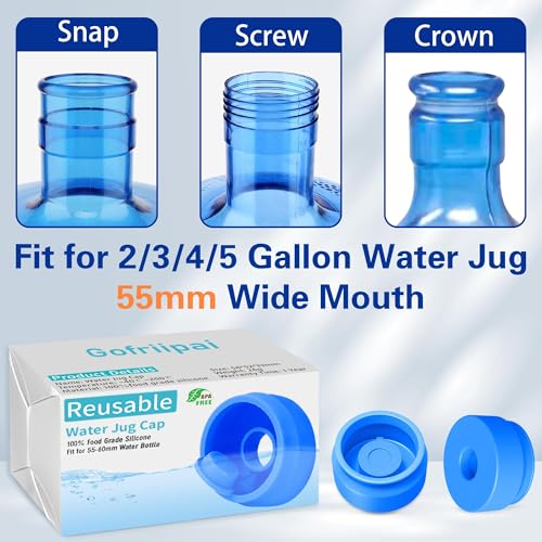 Image of Gofriipai 3 and 5 Gallon Water Jug Cap, Silicone Reusable Replacement Cap, Non Spill Bottle Caps for 55mm Bottle Water Dispenser Caps - Pack of 10